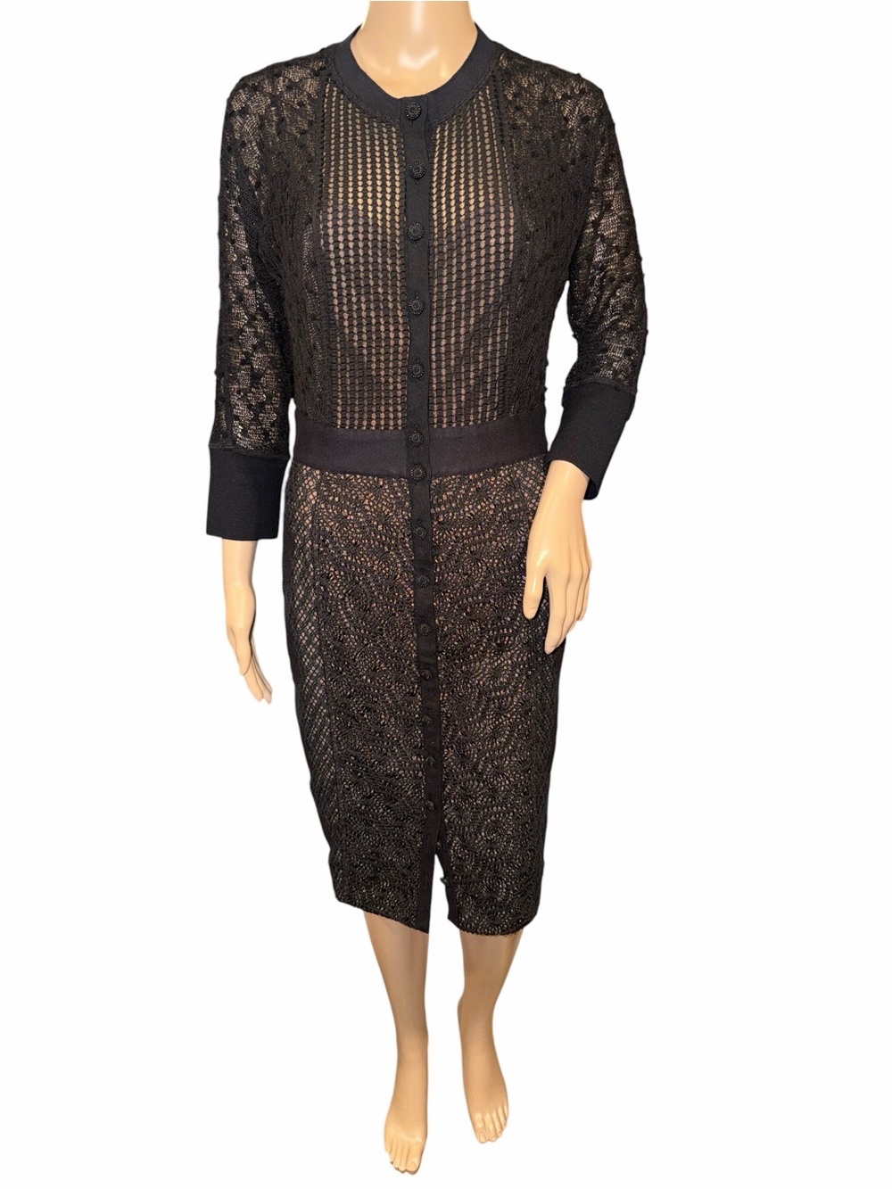 Anthropologie Beguile Byron Lars Mona Black Lace Button Front Dress Size 6
